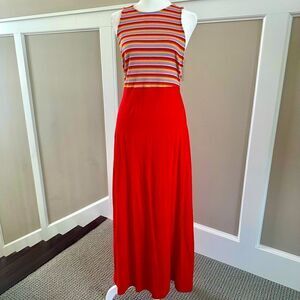 Zara orange, maxi sundress with open back.